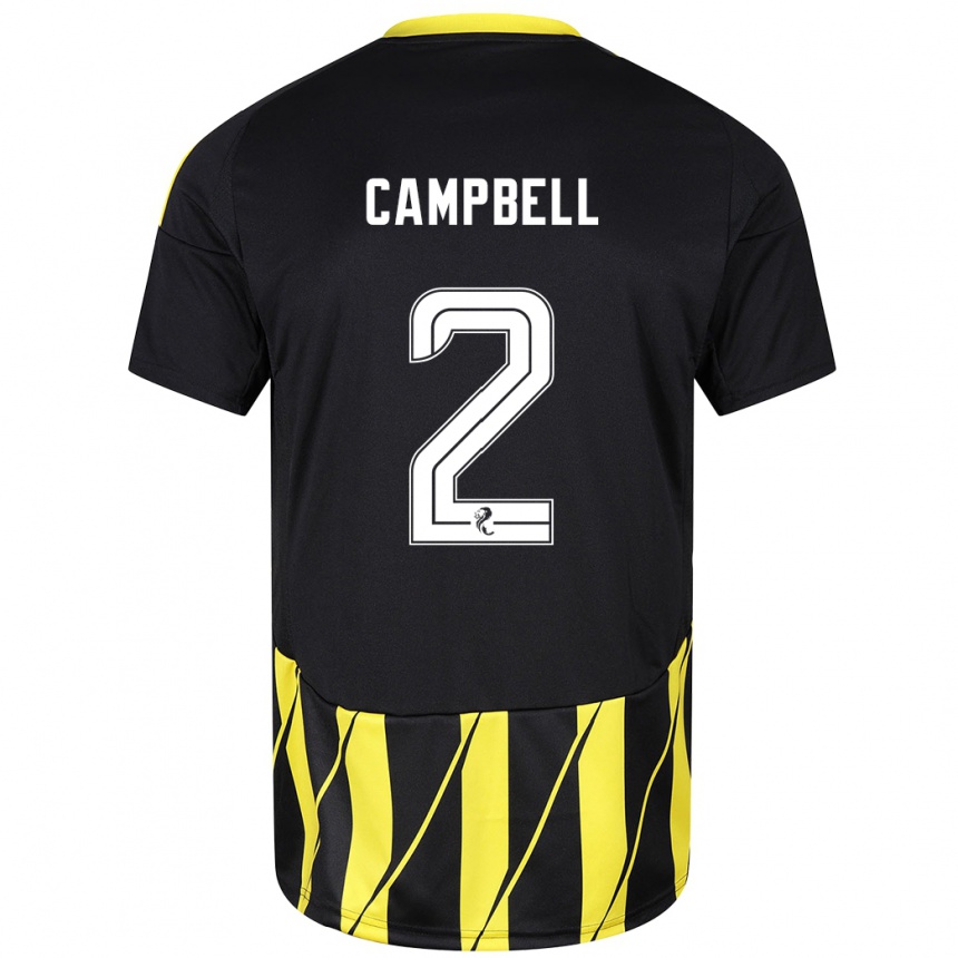 Women Football Loren Campbell #2 Black Yellow Away Jersey 2024/25 T-Shirt Nz