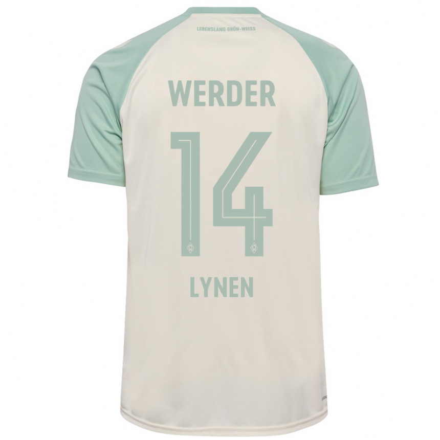 Women Football Senne Lynen #14 Off-White Light Green Away Jersey 2024/25 T-Shirt Nz