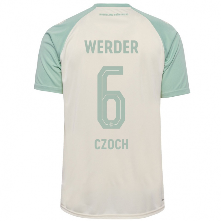 Women Football Mike Czoch #6 Off-White Light Green Away Jersey 2024/25 T-Shirt Nz