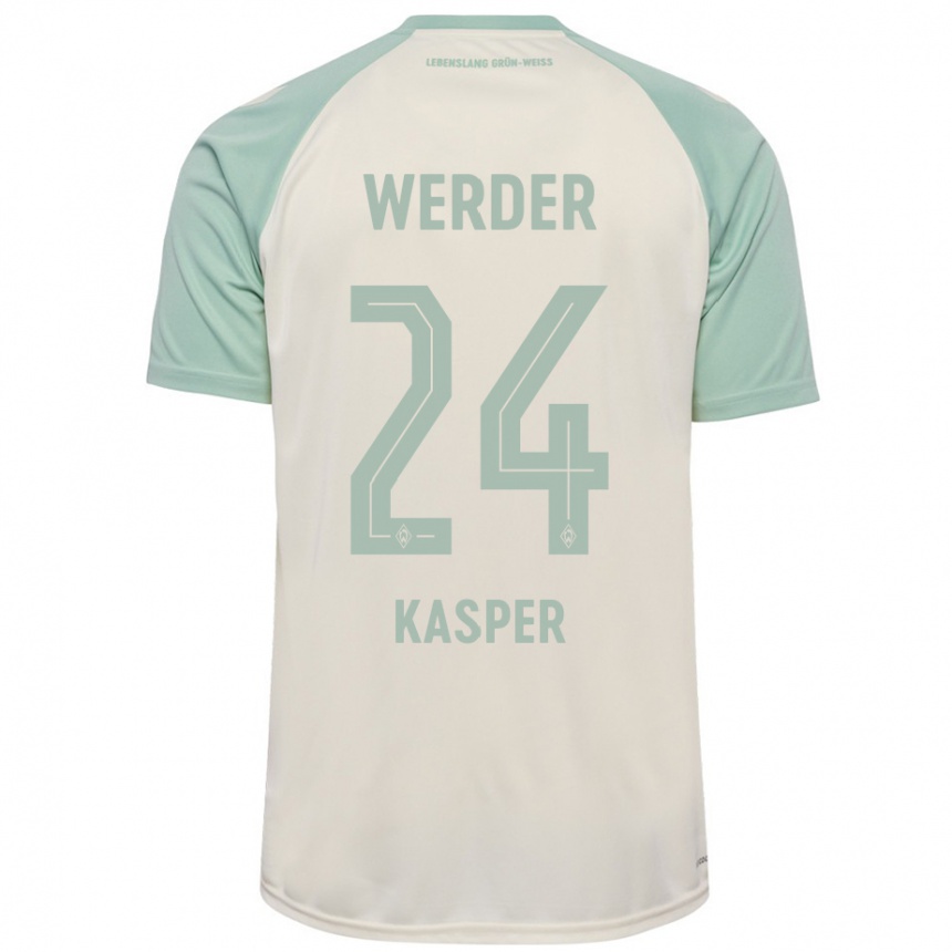 Women Football Dominik Kasper #24 Off-White Light Green Away Jersey 2024/25 T-Shirt Nz