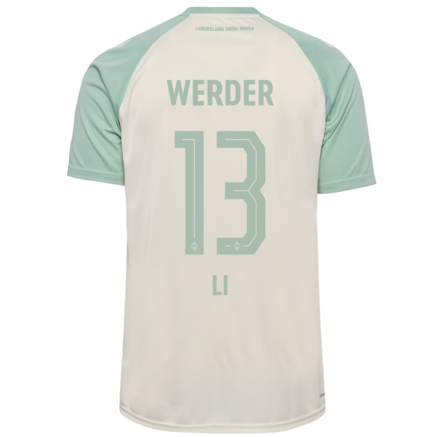 Women Football Xiancheng Li #13 Off-White Light Green Away Jersey 2024/25 T-Shirt Nz