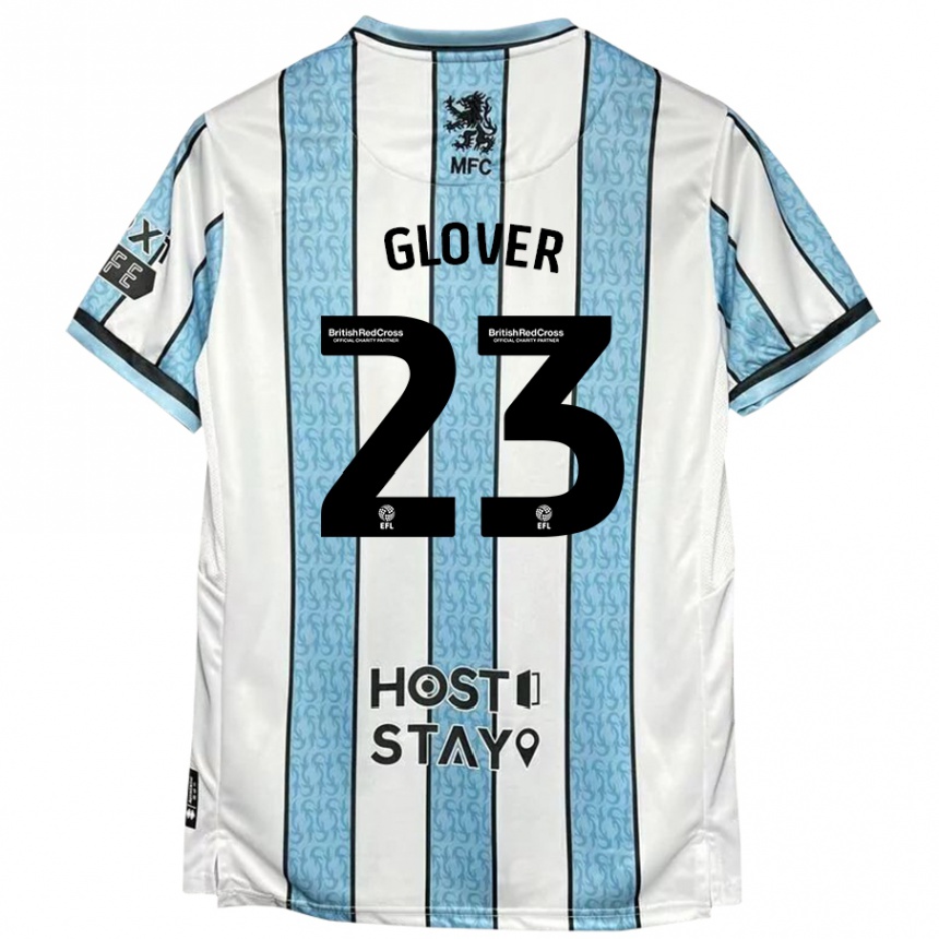 Women Football Tom Glover #23 White Blue Away Jersey 2024/25 T-Shirt Nz