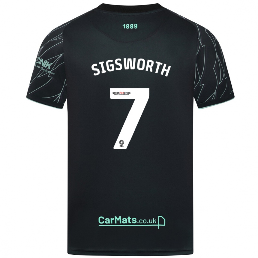 Women Football Jess Sigsworth #7 Black Green Away Jersey 2024/25 T-Shirt Nz