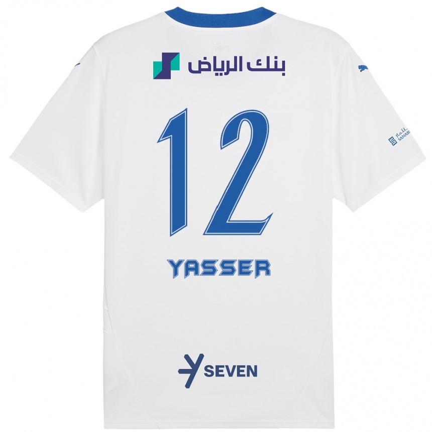 Women Football Yasser Al-Shahrani #12 White Blue Away Jersey 2024/25 T-Shirt Nz