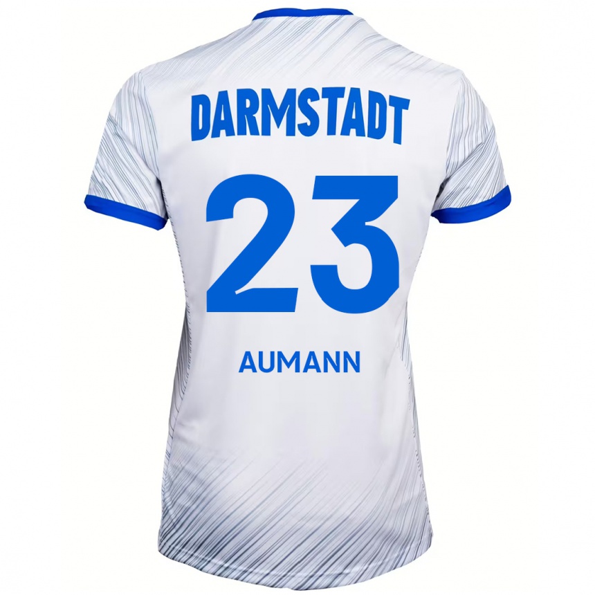 Women Football Emil Aumann #23 White Blue Away Jersey 2024/25 T-Shirt Nz