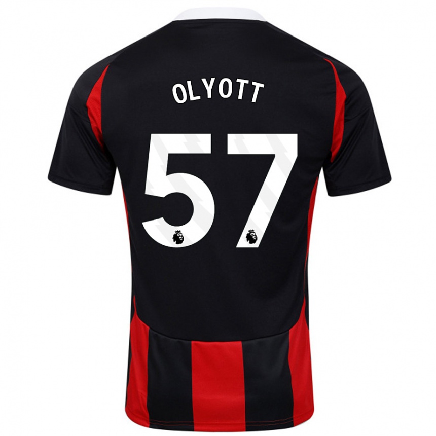 Women Football Tom Olyott #57 Black Red Away Jersey 2024/25 T-Shirt Nz