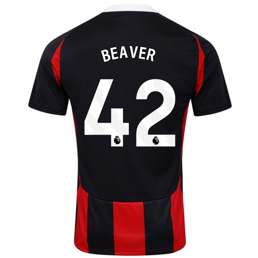 Women Football Cat Beaver #42 Black Red Away Jersey 2024/25 T-Shirt Nz