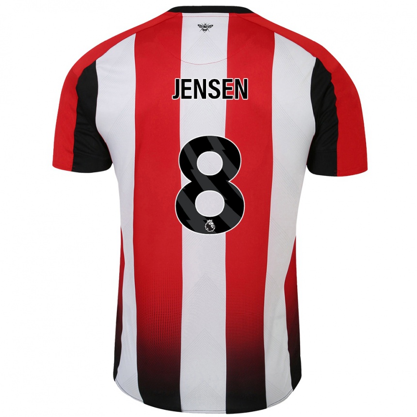 Kids Football Mathias Jensen #8 Red White Home Jersey 2024/25 T-Shirt Nz