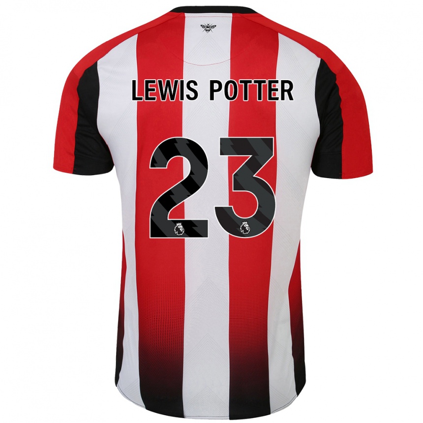 Kids Football Keane Lewis-Potter #23 Red White Home Jersey 2024/25 T-Shirt Nz