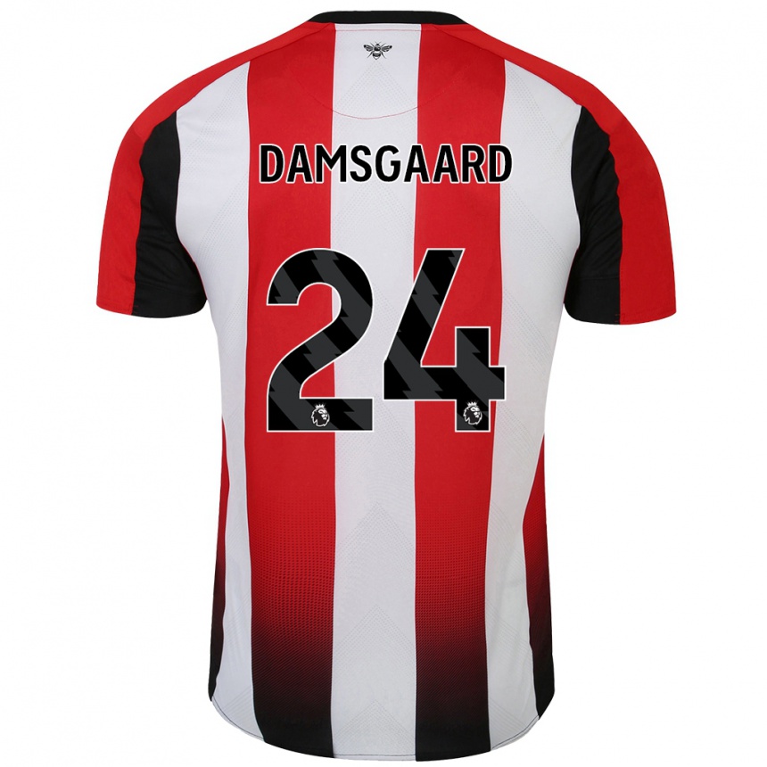 Kids Football Mikkel Damsgaard #24 Red White Home Jersey 2024/25 T-Shirt Nz