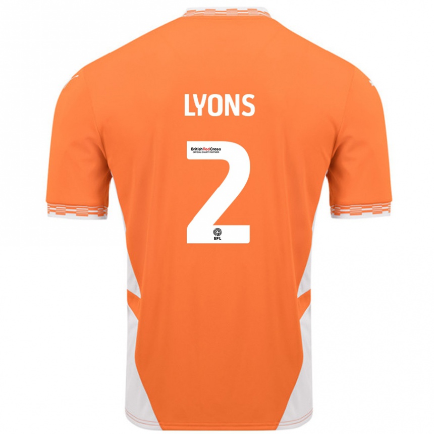 Kids Football Andy Lyons #2 Orange White Home Jersey 2024/25 T-Shirt Nz