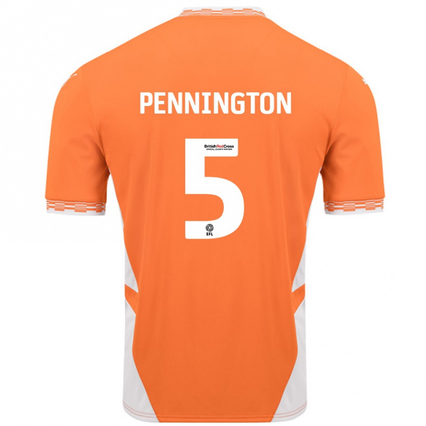 Kids Football Matthew Pennington #5 Orange White Home Jersey 2024/25 T-Shirt Nz