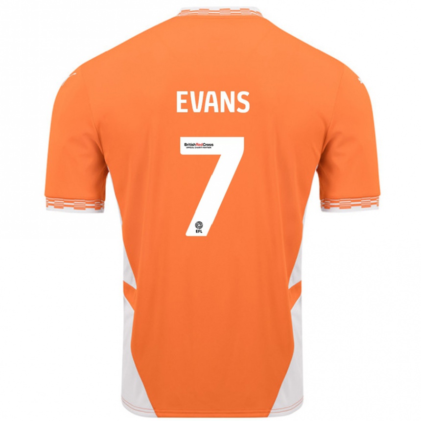 Kids Football Lee Evans #7 Orange White Home Jersey 2024/25 T-Shirt Nz