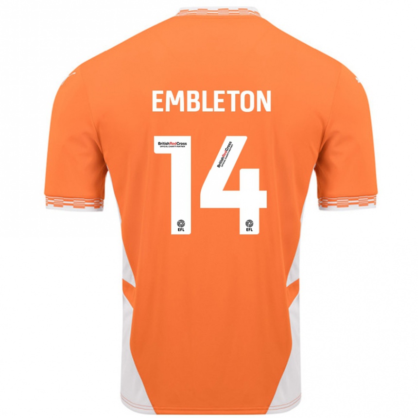 Kids Football Elliot Embleton #14 Orange White Home Jersey 2024/25 T-Shirt Nz