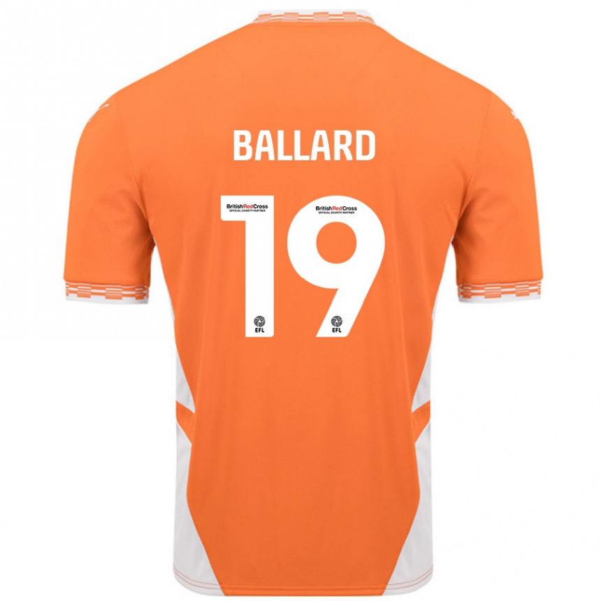 Kids Football Dom Ballard #19 Orange White Home Jersey 2024/25 T-Shirt Nz