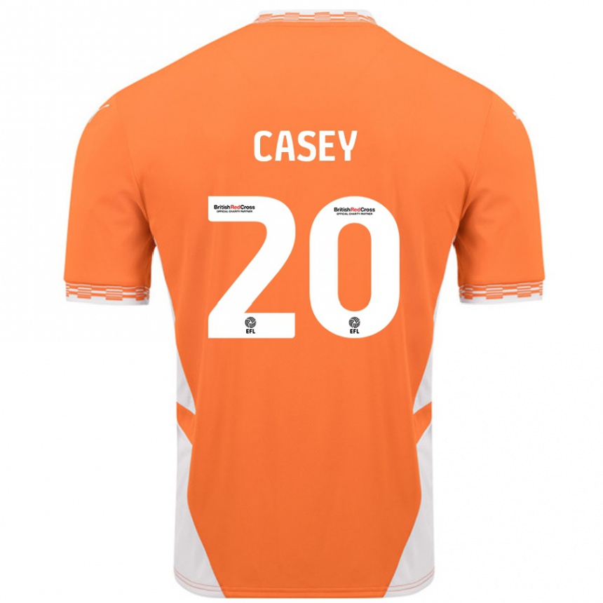 Kids Football Oliver Casey #20 Orange White Home Jersey 2024/25 T-Shirt Nz