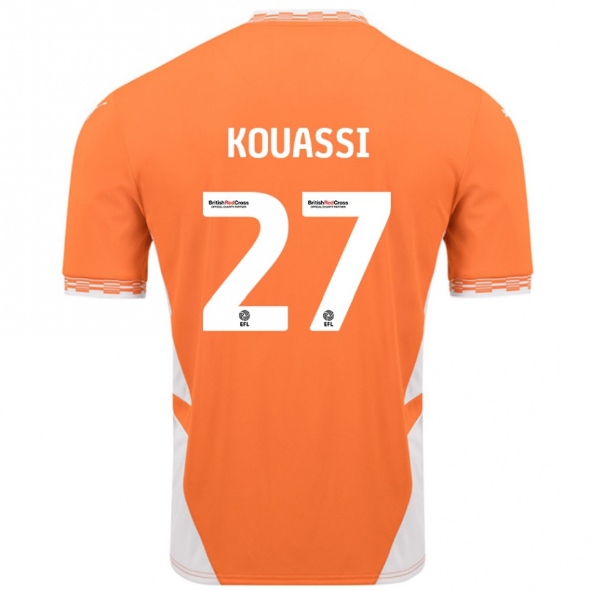 Kids Football Kylian Kouassi #27 Orange White Home Jersey 2024/25 T-Shirt Nz