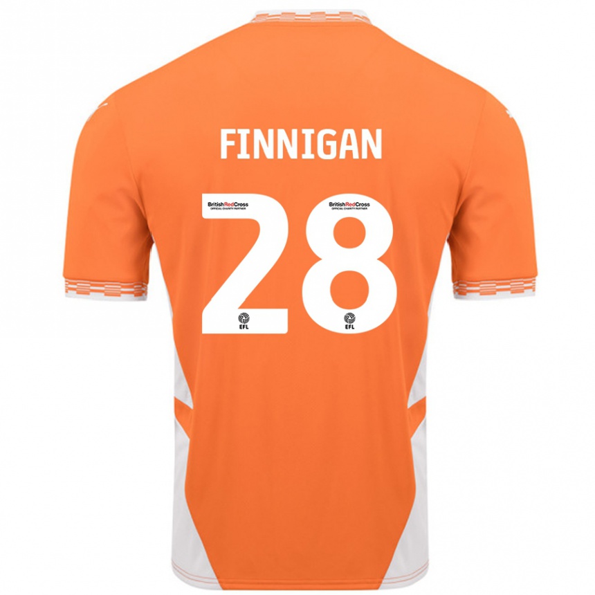 Kids Football Ryan Finnigan #28 Orange White Home Jersey 2024/25 T-Shirt Nz