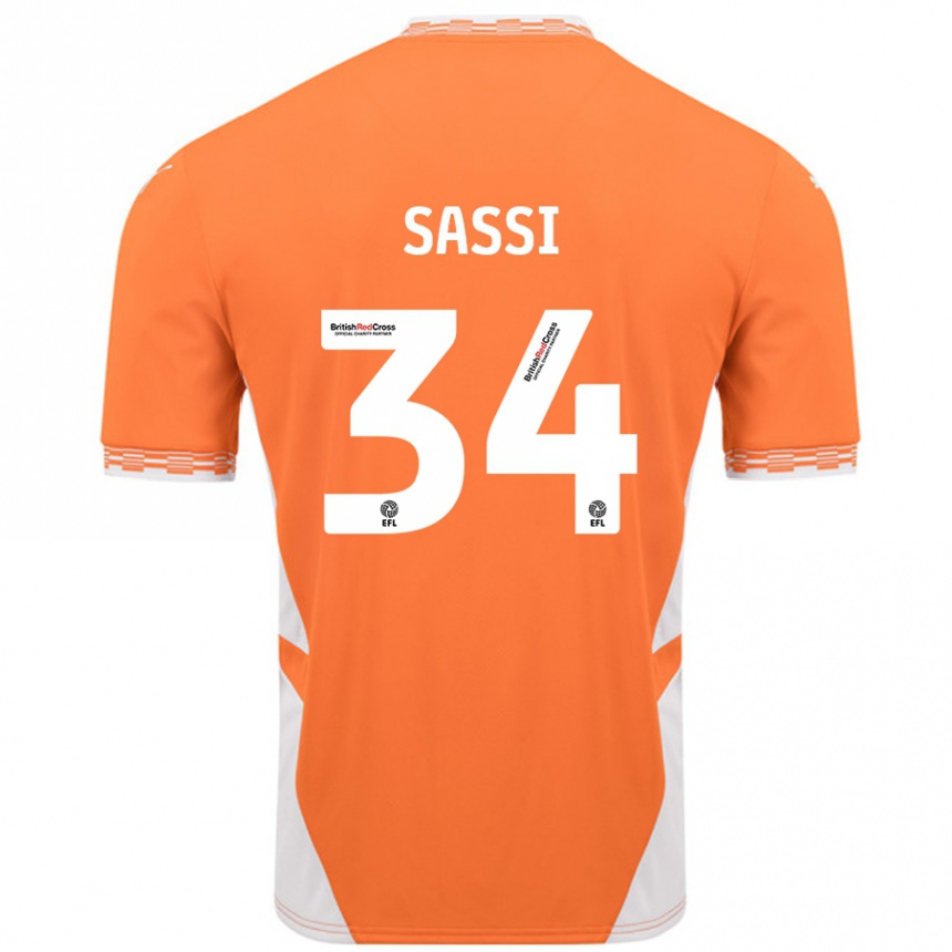 Kids Football Dan Sassi #34 Orange White Home Jersey 2024/25 T-Shirt Nz