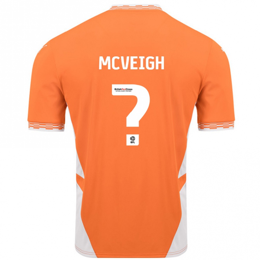 Kids Football Conor Mcveigh #0 Orange White Home Jersey 2024/25 T-Shirt Nz