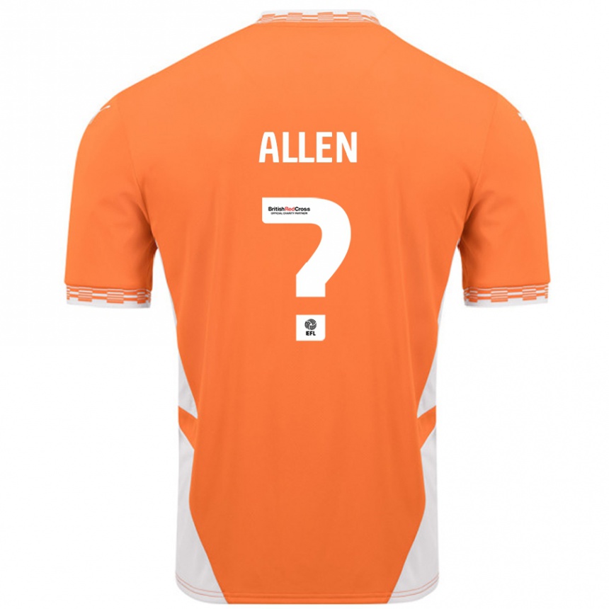 Kids Football Karen Allen #0 Orange White Home Jersey 2024/25 T-Shirt Nz