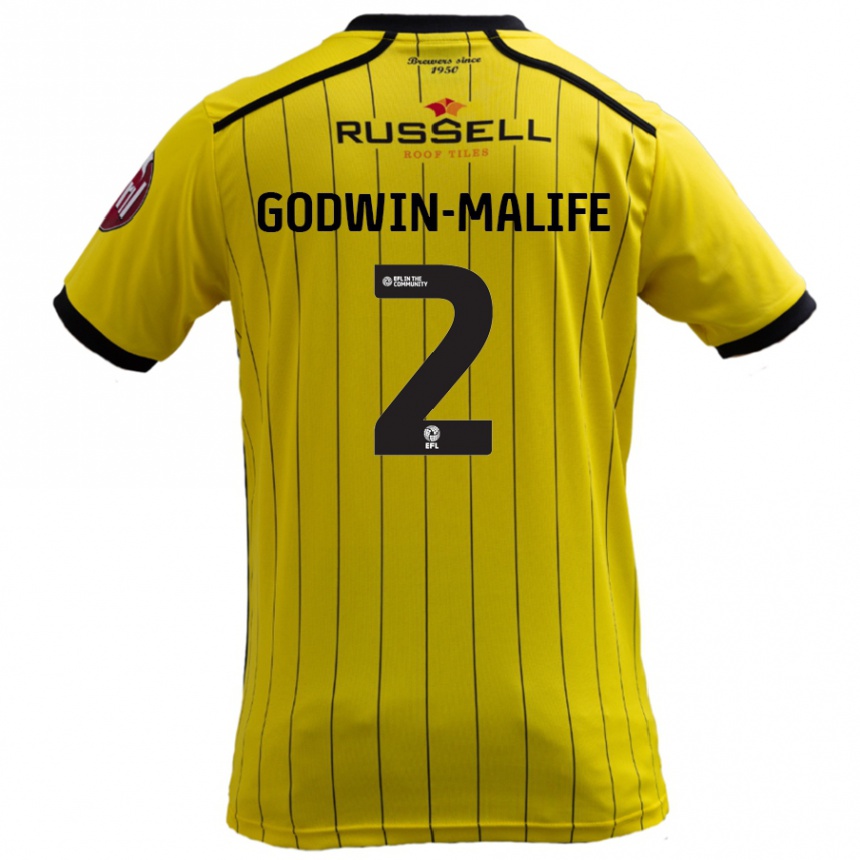 Kids Football Udoka Godwin-Malife #2 Yellow Home Jersey 2024/25 T-Shirt Nz