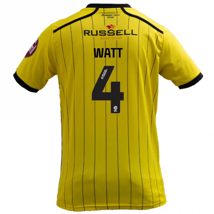 Kids Football Elliot Watt #4 Yellow Home Jersey 2024/25 T-Shirt Nz