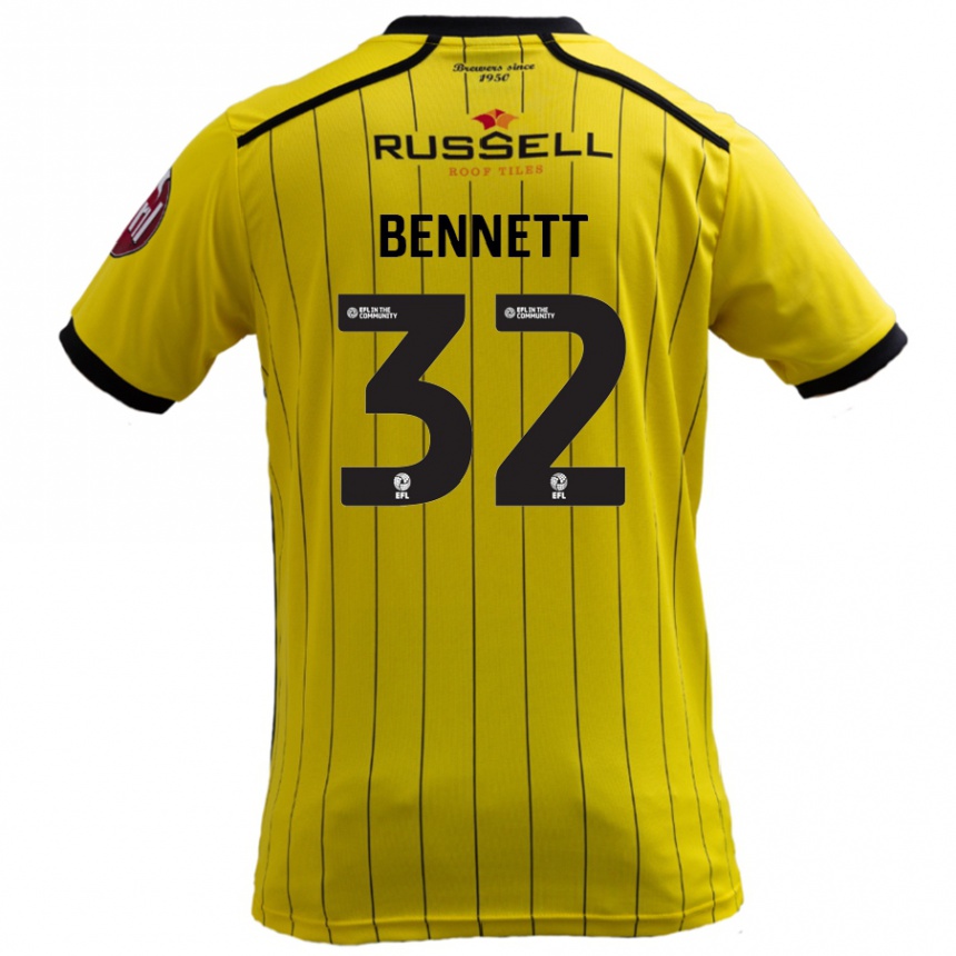 Kids Football Mason Bennett #32 Yellow Home Jersey 2024/25 T-Shirt Nz