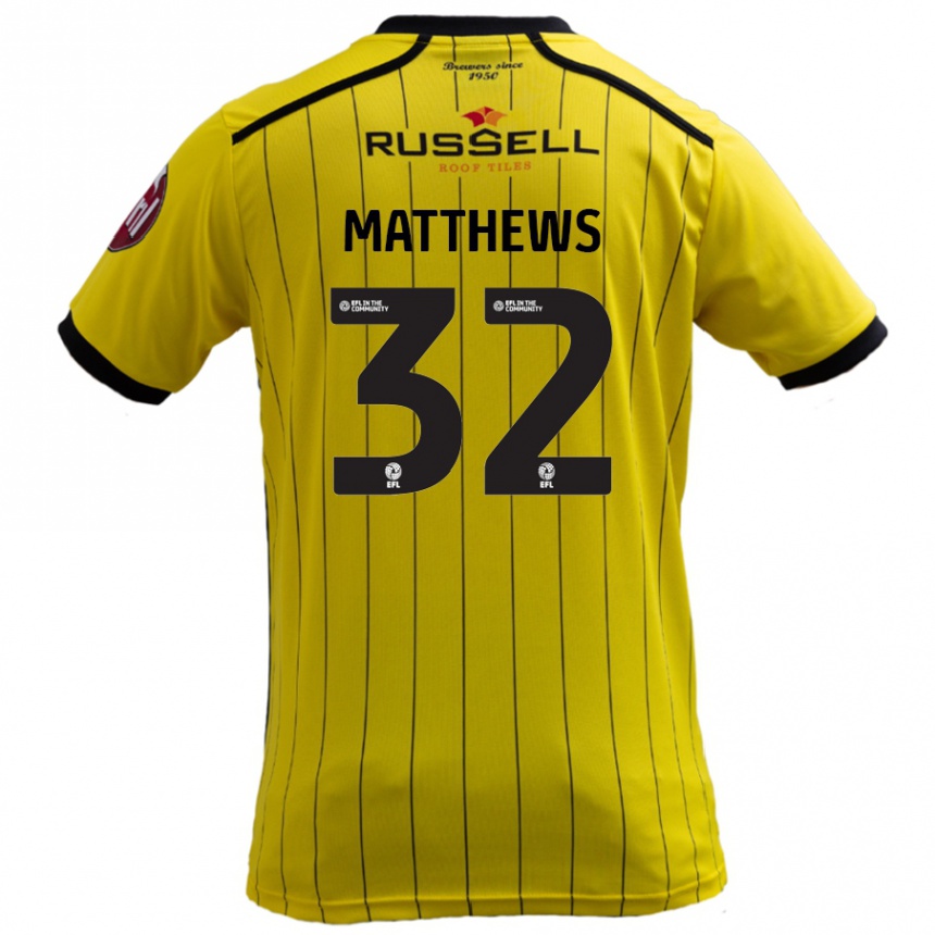 Kids Football Daniel Matthews #32 Yellow Home Jersey 2024/25 T-Shirt Nz