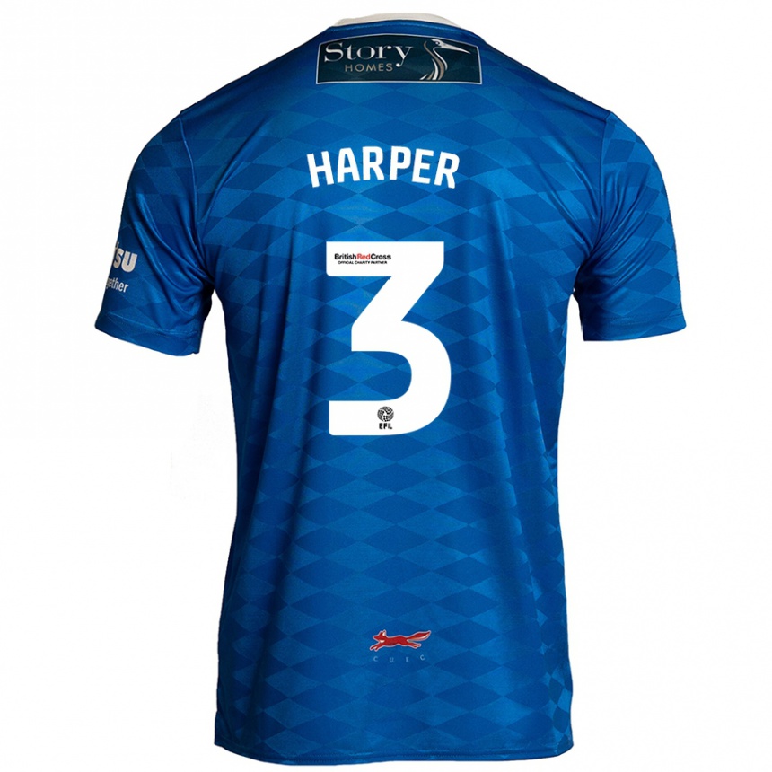 Kids Football Cameron Harper #3 Blue Home Jersey 2024/25 T-Shirt Nz