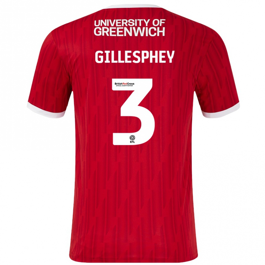 Kids Football Macaulay Gillesphey #3 Red White Home Jersey 2024/25 T-Shirt Nz