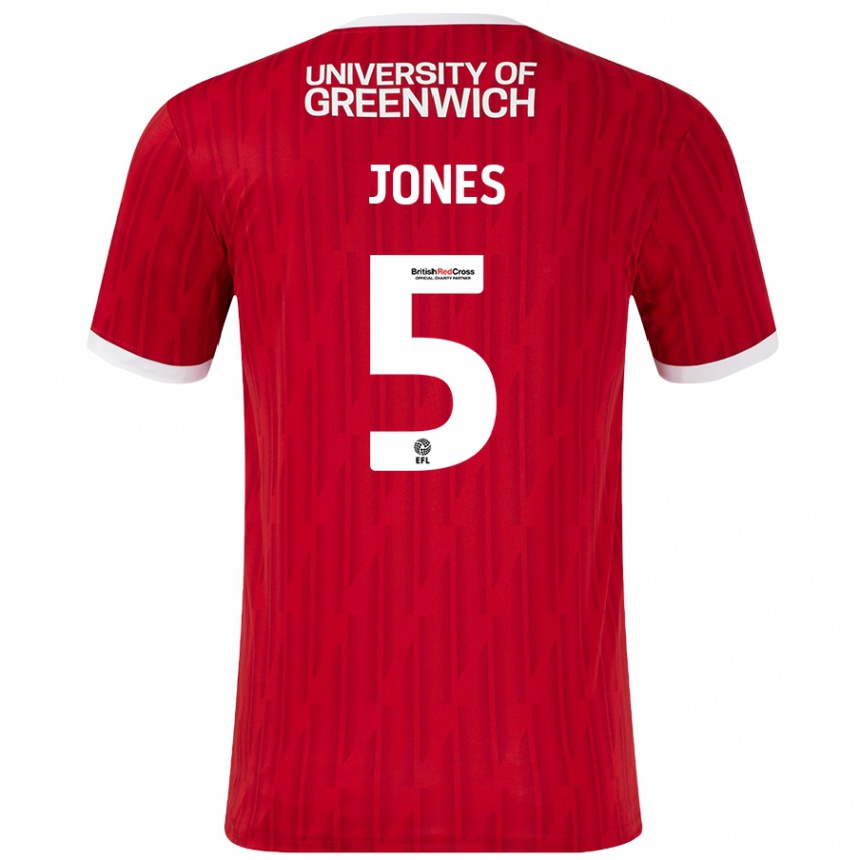 Kids Football Lloyd Jones #5 Red White Home Jersey 2024/25 T-Shirt Nz