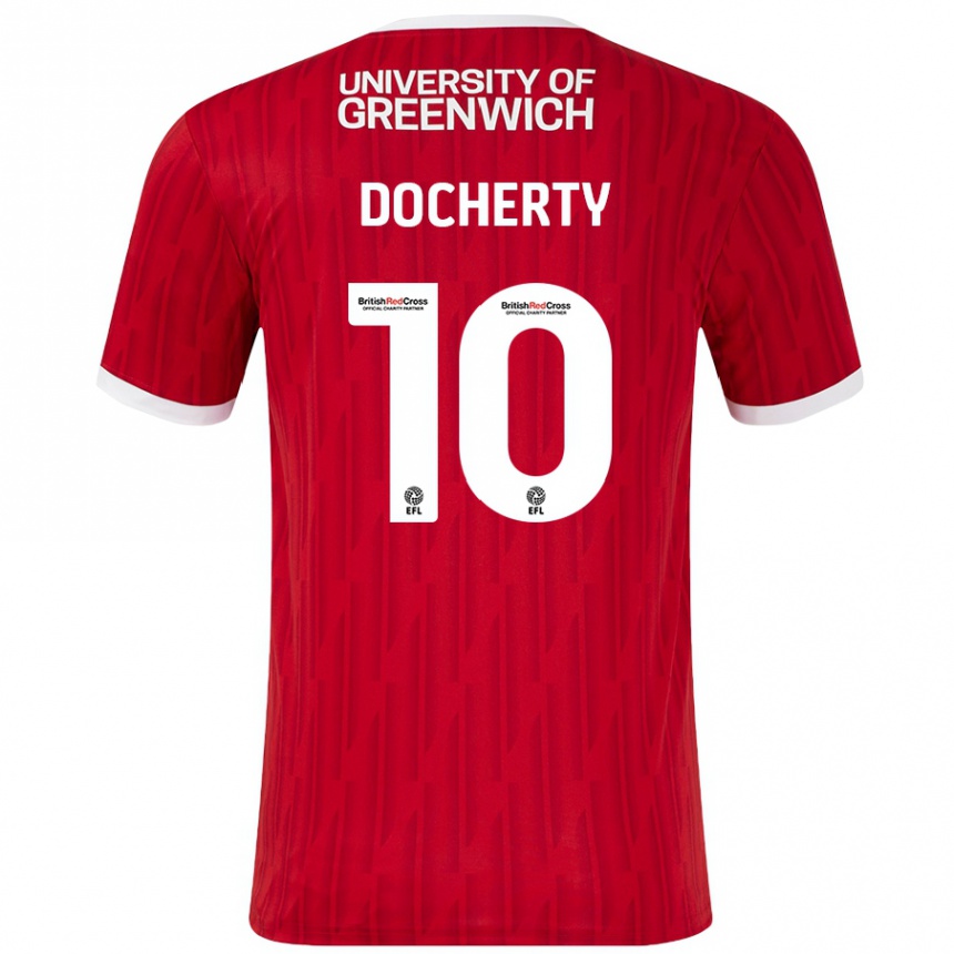 Kids Football Greg Docherty #10 Red White Home Jersey 2024/25 T-Shirt Nz