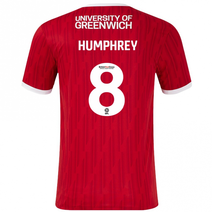 Kids Football Carla Humphrey #8 Red White Home Jersey 2024/25 T-Shirt Nz