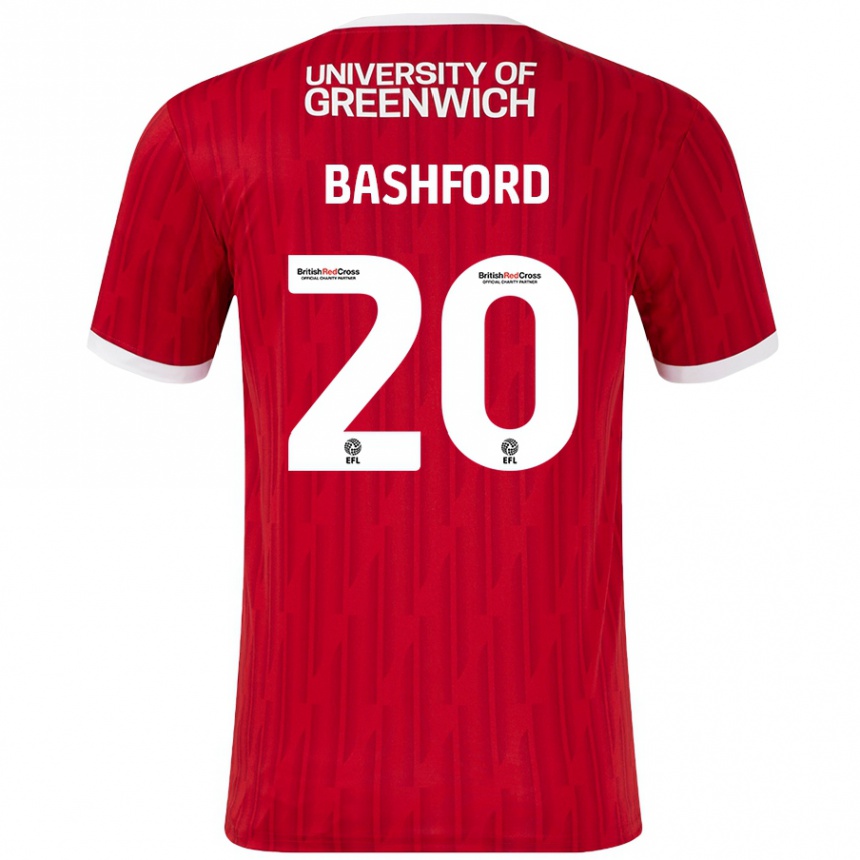 Kids Football Mary Bashford #20 Red White Home Jersey 2024/25 T-Shirt Nz