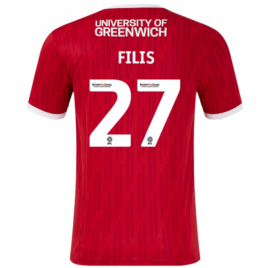 Kids Football Melisa Filis #27 Red White Home Jersey 2024/25 T-Shirt Nz