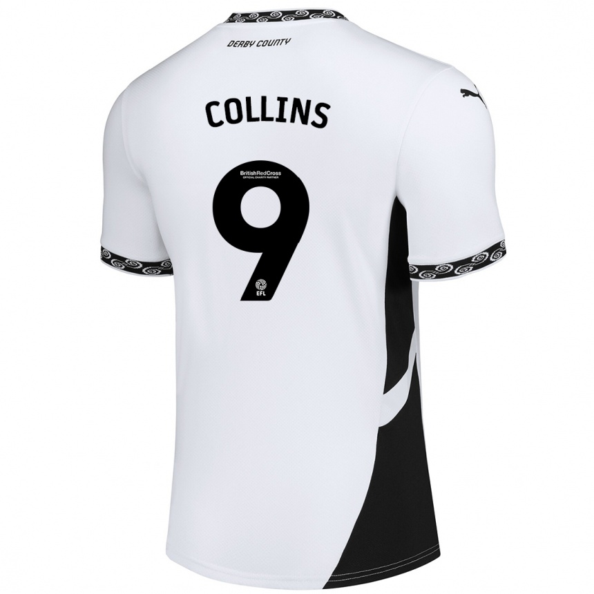 Kids Football James Collins #9 White Black Home Jersey 2024/25 T-Shirt Nz