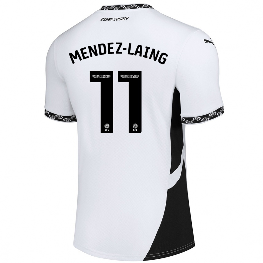 Kids Football Nathaniel Méndez-Laing #11 White Black Home Jersey 2024/25 T-Shirt Nz