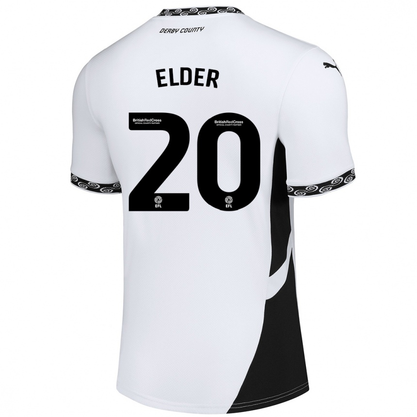 Kids Football Callum Elder #20 White Black Home Jersey 2024/25 T-Shirt Nz