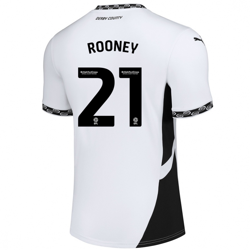 Kids Football Jake Rooney #21 White Black Home Jersey 2024/25 T-Shirt Nz