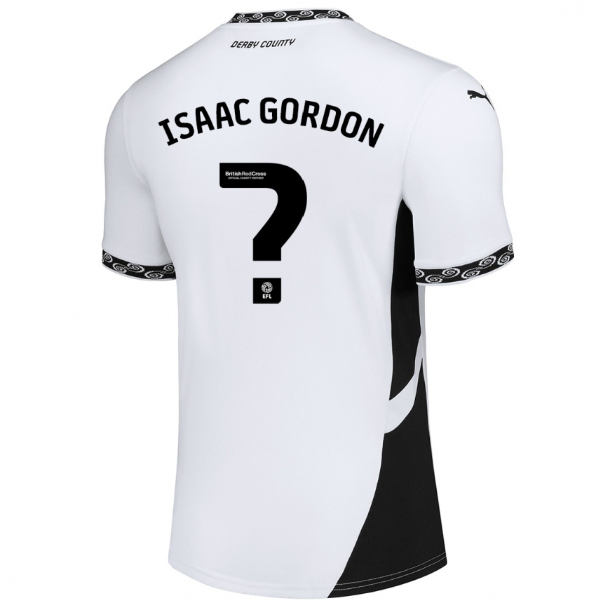 Kids Football Isaac Gordon #0 White Black Home Jersey 2024/25 T-Shirt Nz