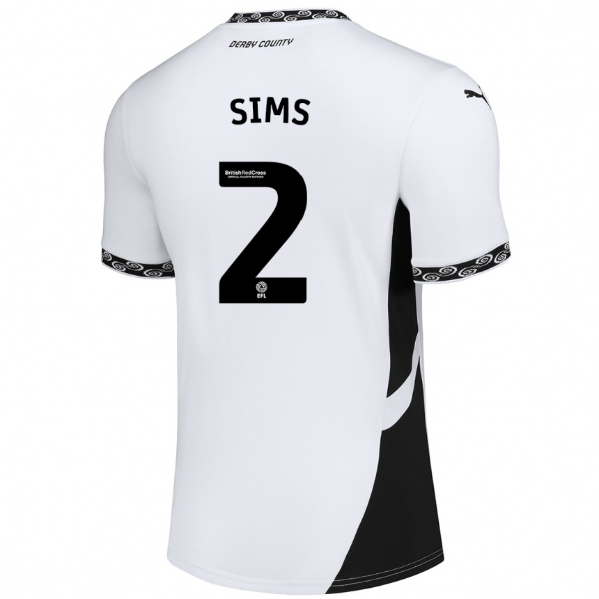 Kids Football Amy Sims #2 White Black Home Jersey 2024/25 T-Shirt Nz