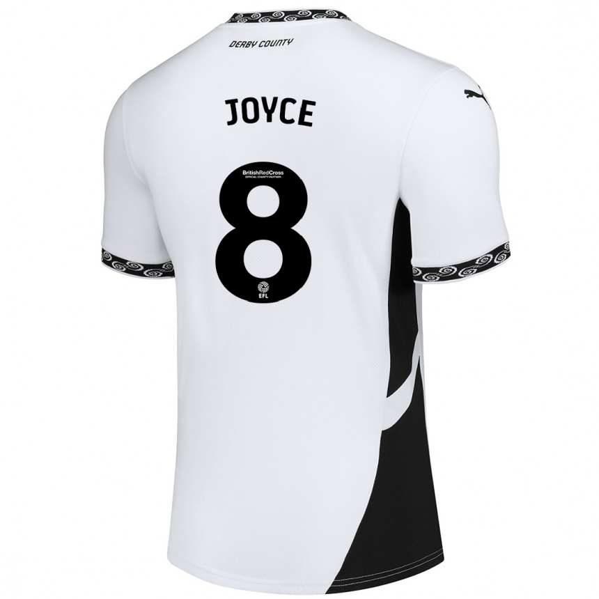 Kids Football Emily Joyce #8 White Black Home Jersey 2024/25 T-Shirt Nz