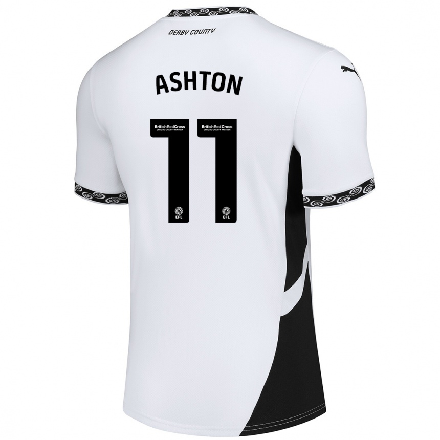 Kids Football Eleanor Ashton #11 White Black Home Jersey 2024/25 T-Shirt Nz