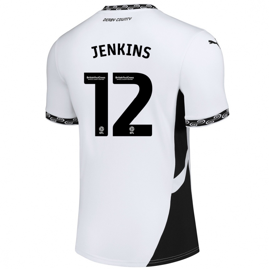 Kids Football Camille Jenkins #12 White Black Home Jersey 2024/25 T-Shirt Nz