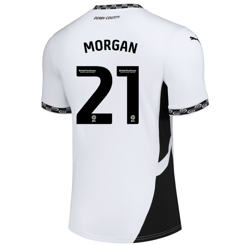 Kids Football Sarah Morgan #21 White Black Home Jersey 2024/25 T-Shirt Nz