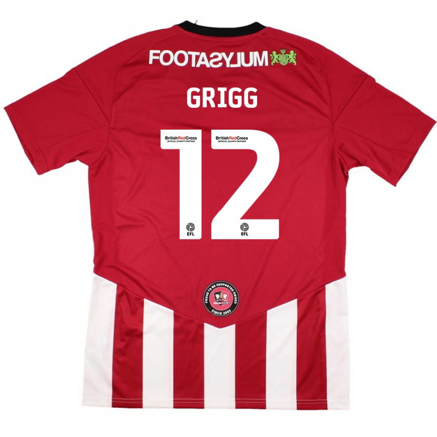 Kids Football Katie Grigg #12 Red White Home Jersey 2024/25 T-Shirt Nz