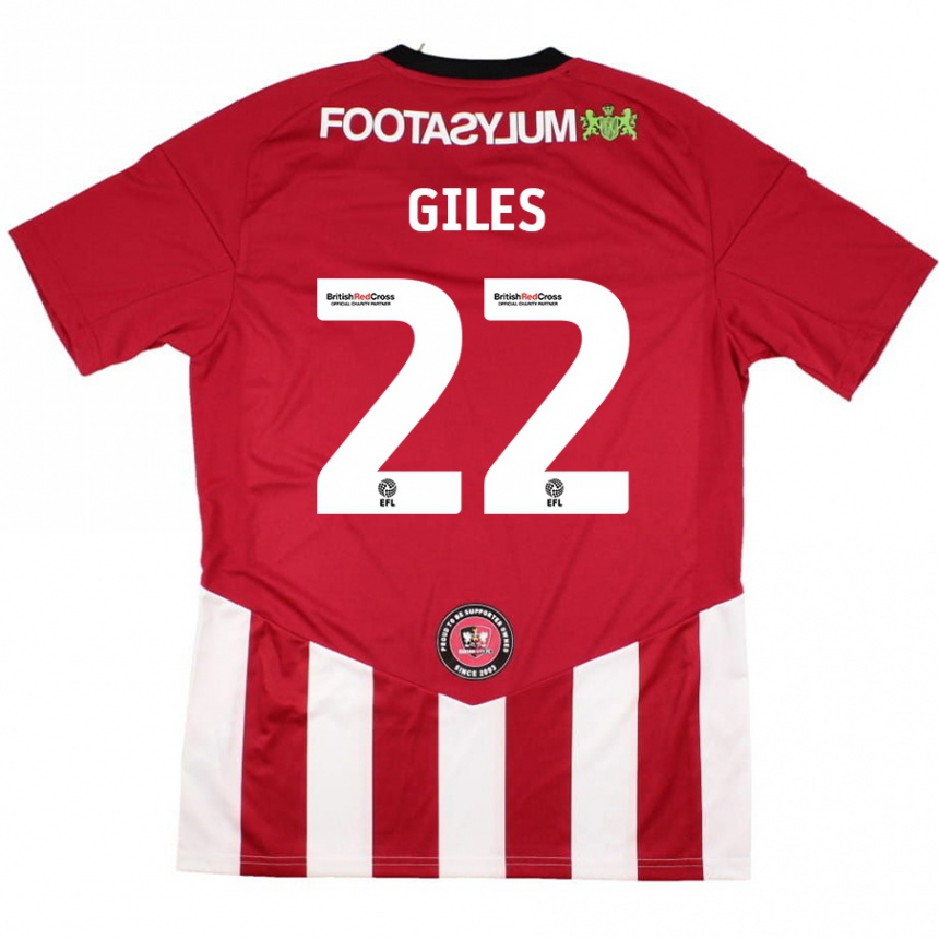 Kids Football Olivia Giles #22 Red White Home Jersey 2024/25 T-Shirt Nz