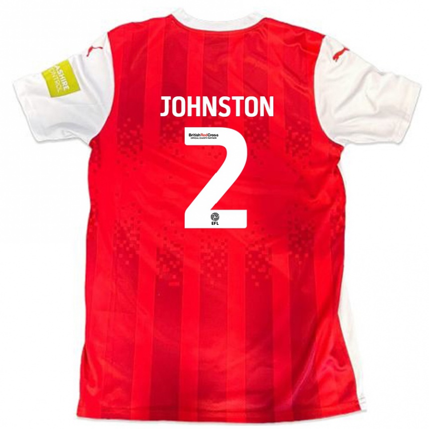 Kids Football Carl Johnston #2 Red White Home Jersey 2024/25 T-Shirt Nz