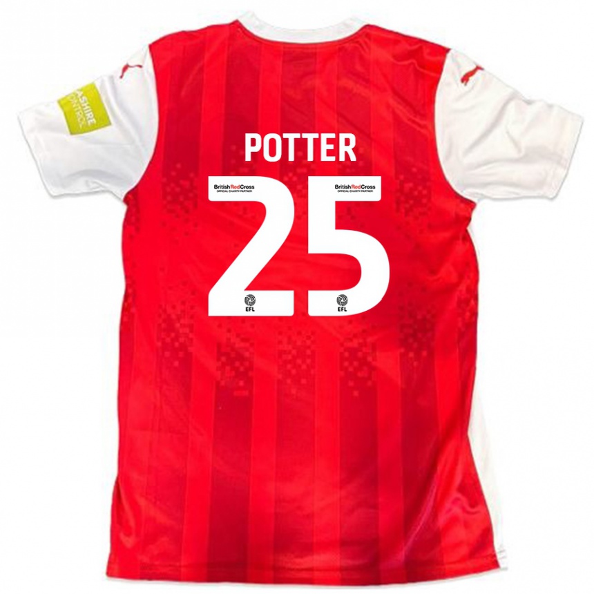 Kids Football Finley Potter #25 Red White Home Jersey 2024/25 T-Shirt Nz